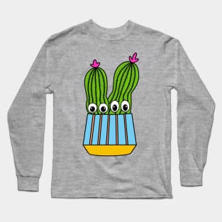 Cute Cactus Design #288: Potted Cacti Couple With Flowers Long Sleeve T-Shirt